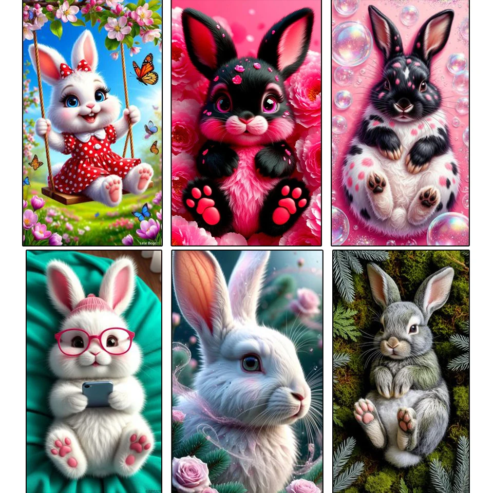 

DIY Full Diamond Painting Cute Rabbit Mosaic Adult Dot Diamond Cross Embroidery Set Living Room Bedroom Decoration Painting