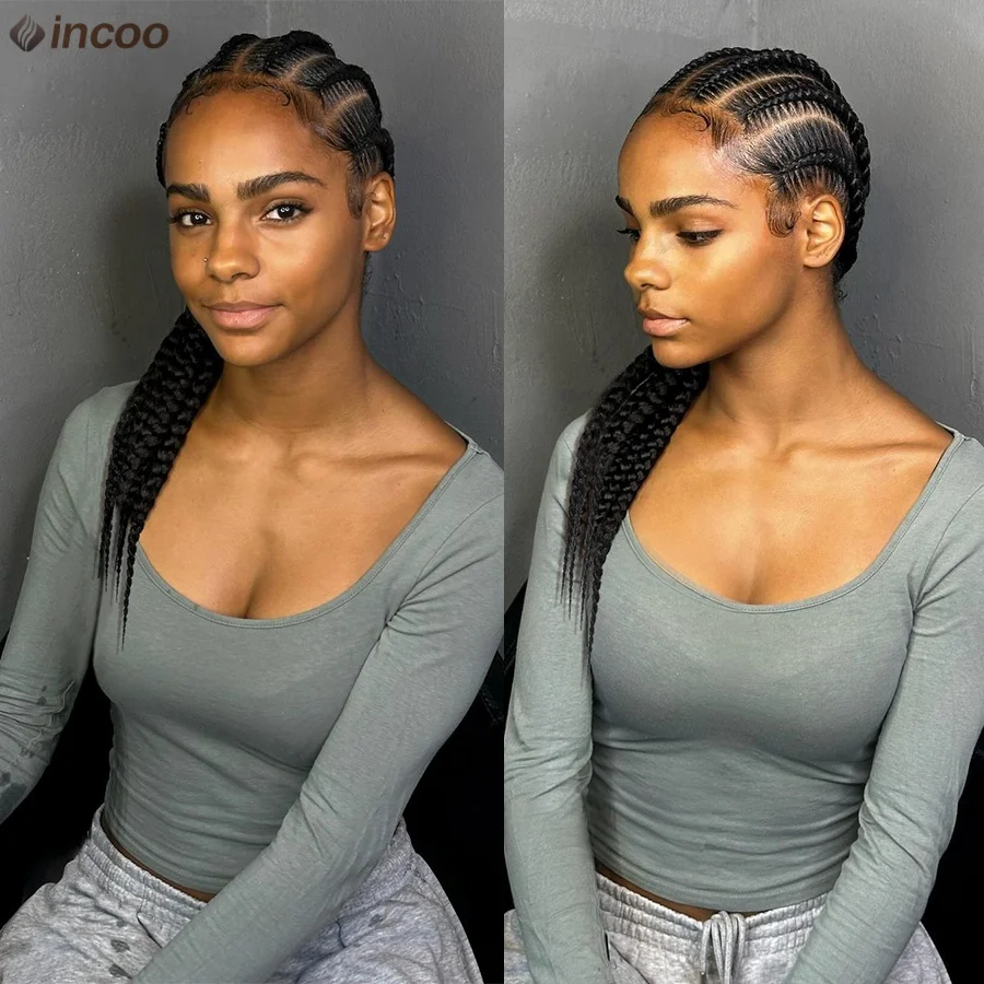 Full Lace Cornrow Box Braided Wig Synthetic Lace Frontal Wigs For Women Pigtails Tribal Jumbo Braids Wig With Baby Hair 6 Stitch