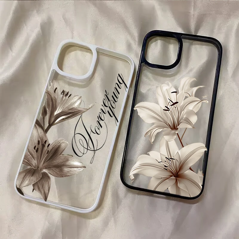 Funda elegante con flores de lirio vintage para iPhone 16 17 Pro Max 15 Pro 14 13 12 11 16E Air X XR XS 7 8 Plus SE, a prueba de golpes 2