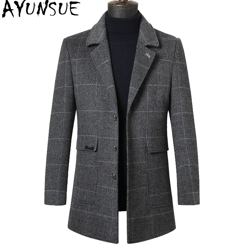 AYUNSUE Double-sided Woolen Coat Men's Medium Thickened Down Liner Wool Jacket Men Non-cashmere Blazer Men Chaqueta Hombre F