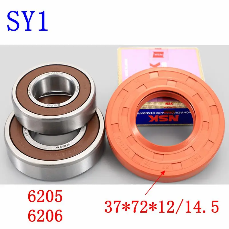 

for Sanyo drum washing machine Water seal（37*72*12/14.5）+bearings 2 PCs（6205 6206）Oil seal Sealing ring parts