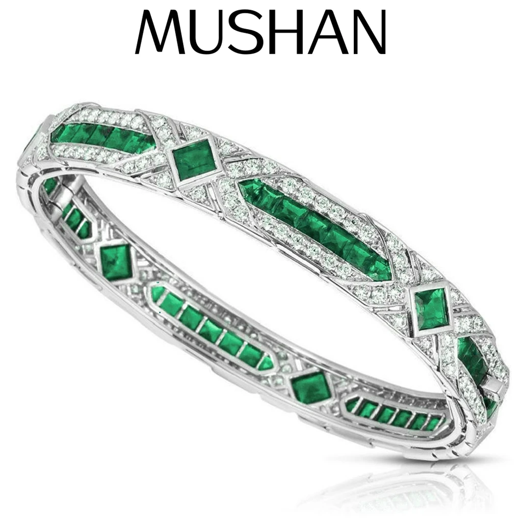 

MuShan Jewelry 925 Sterling Silver Bangle 5A CZ Gemstones Fine High Carbon Diamond 925 Sterling Silver Bangle Accessories