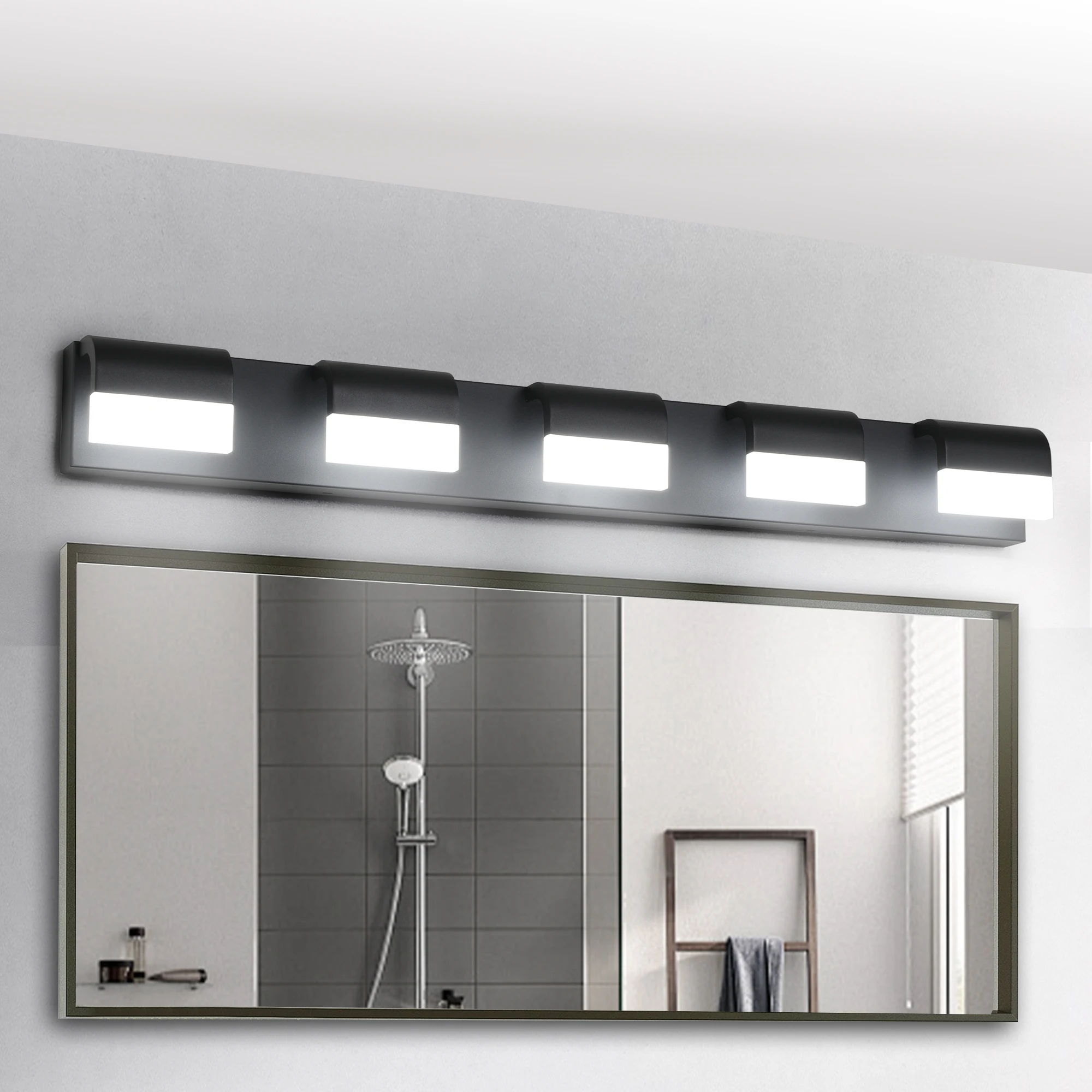 Modern Bathroom Vanity Lighting 4/5/6 Lights LED Vanity Lights Over Mirror Bath Wall Lighting-Black Finish