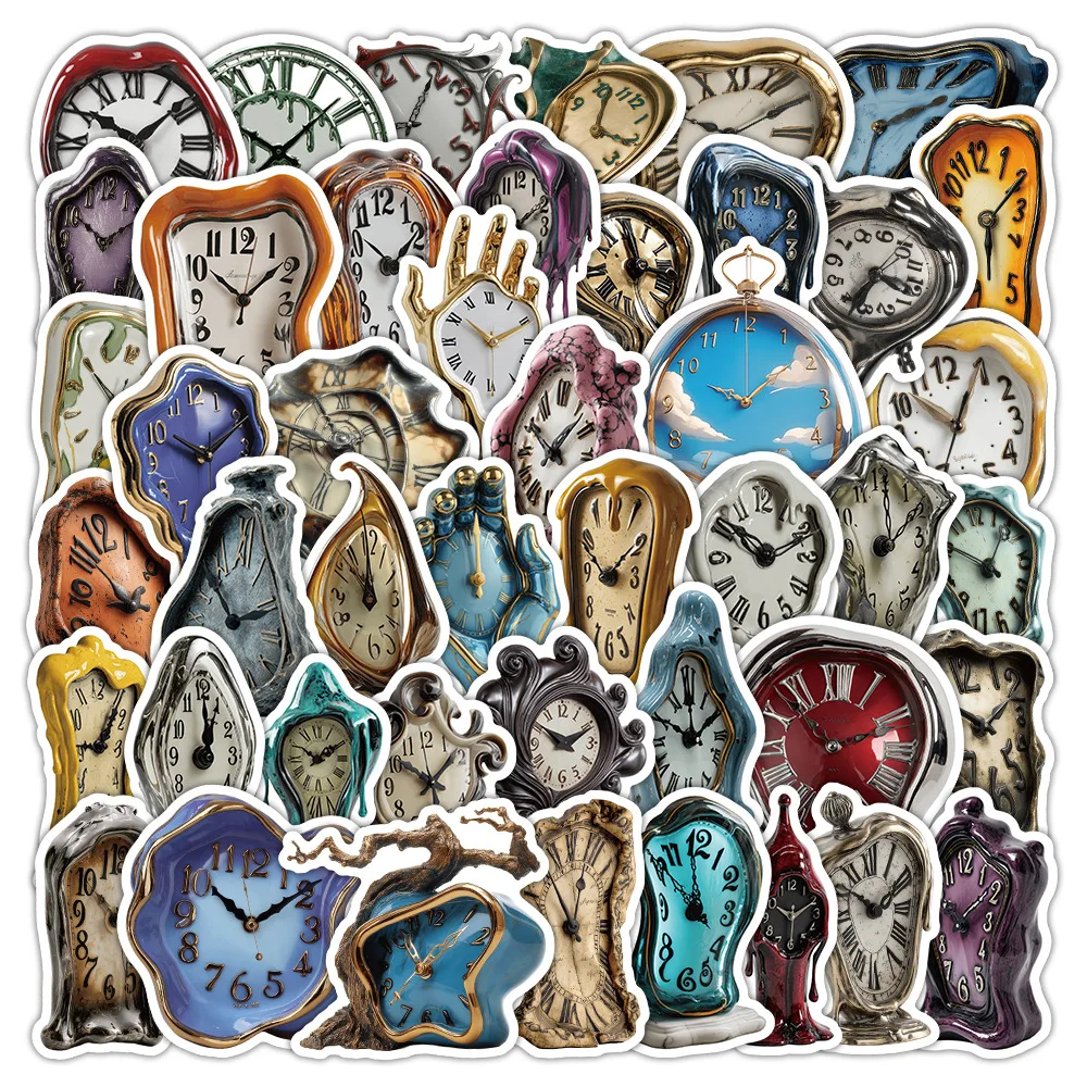 50pcs Melted Irregular Clock Phone Sticker Graffiti DIY Handbook Guitar Stickers Mobile Phone Case Waterproof Decor Accessories