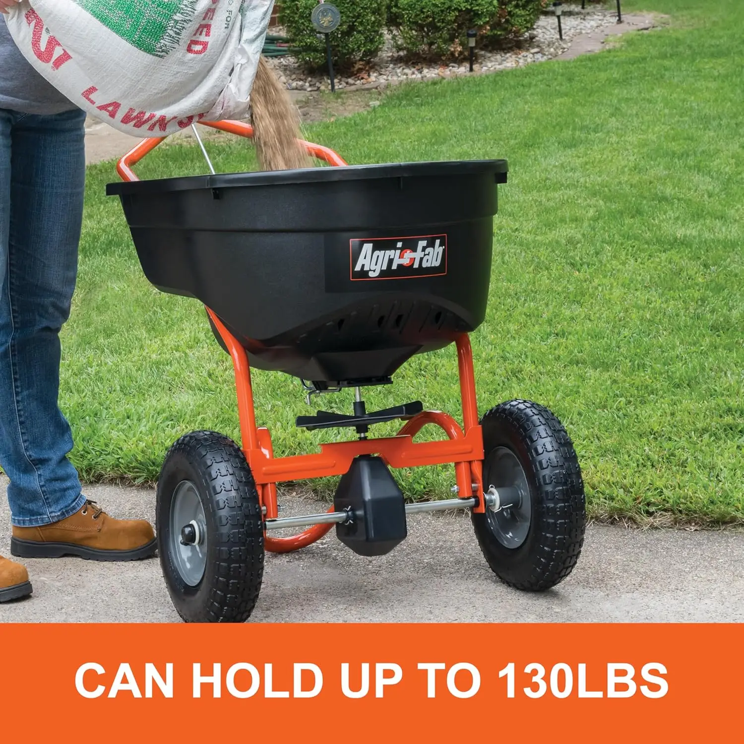 

-Fab 45-0614 130 lb. Push Lawn & Garden Broadcast Spreader for Seed,Fertilizer,Salt,Ice Melt; Walk Behind with Easy to use Flow