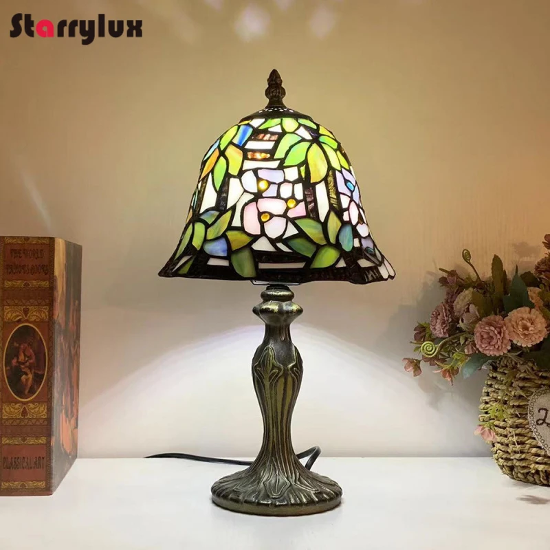 8 Inch European Vintage Country Table Lamp Bedroom Nightstand Decor Warm Light for Study Living Room
