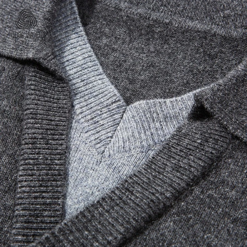 Suéter de dos capas de imitación para hombre, 100% lana 500 g, cuello vuelto, corte holgado Old Money ​   Artesanía estándar de oro