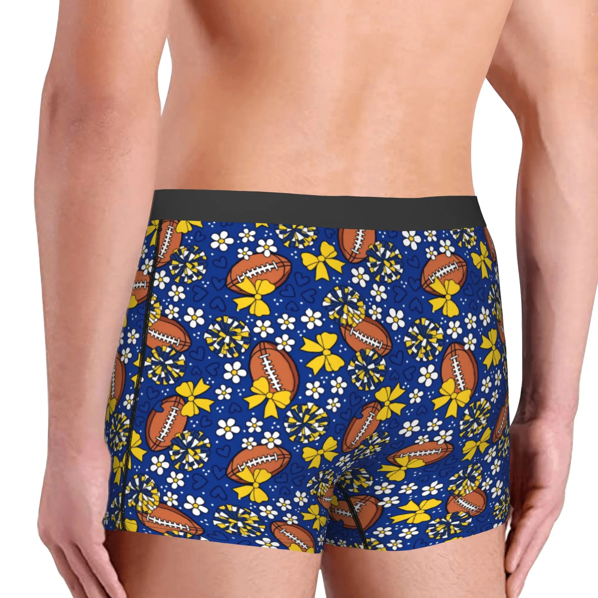 Cheer Bows Football Rugby Union  Boxers Shorts Men Yellow Blue Briefs Underwear Funny Underpants