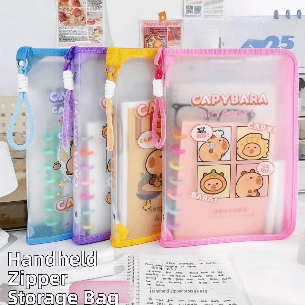 Cartoon Handheld Capybara A4 File Bag Large Capacity Waterproof Test Paper Folder Portable Thickening Data Storage Bags Student