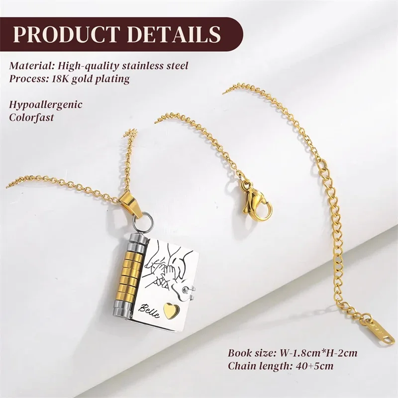Personalized Book Necklace for Women Custom Engraved Name Necklace Openable Multi Layer Book Jewelry with 6 Pages of Engraved In - view 3