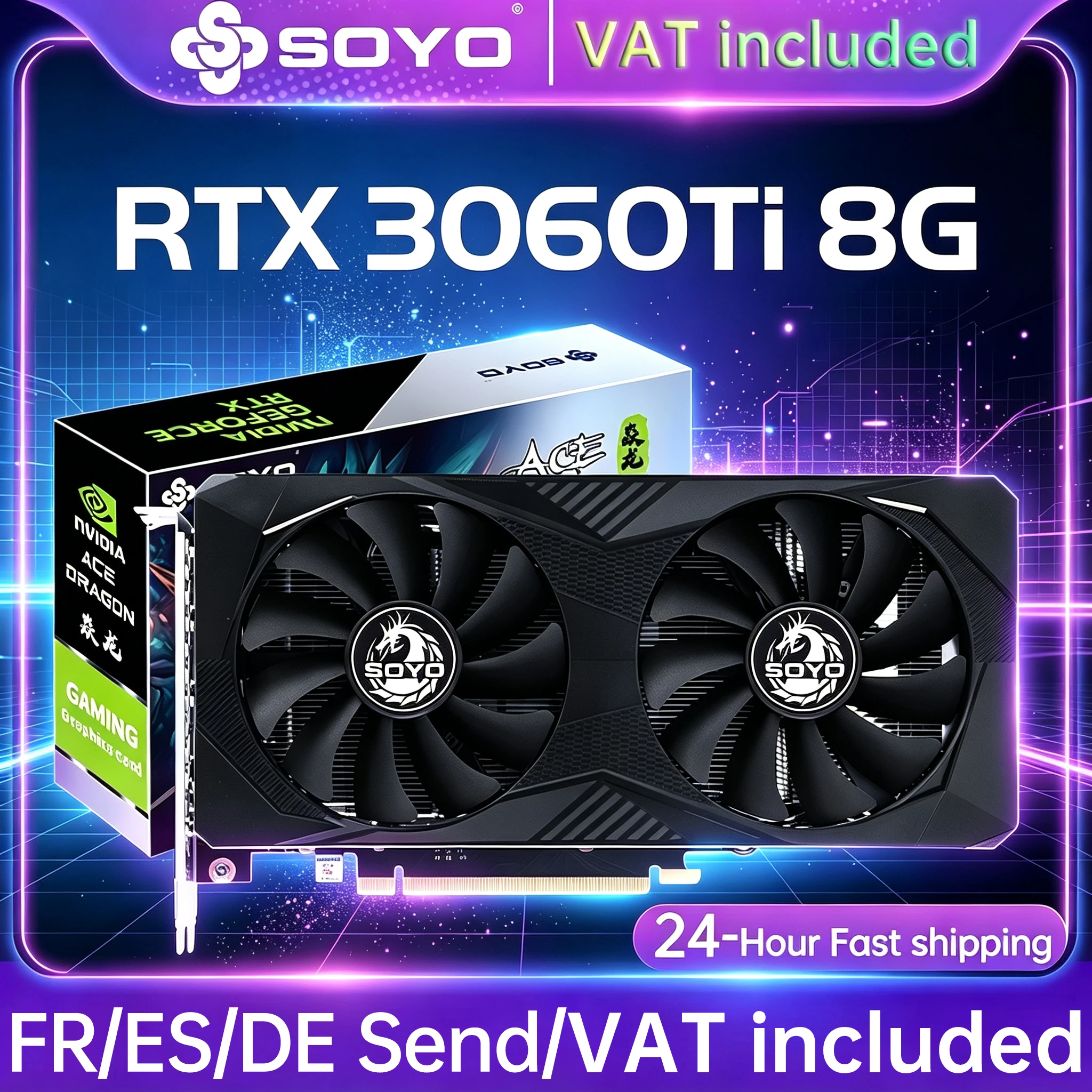 SOYO nuevas tarjetas gráficas para juegos NVIDIA GeForce RTX 3060Ti 8GB GDDR6 256 Bit GPU de escritorio tarjeta de vídeo componentes de ordenador 1