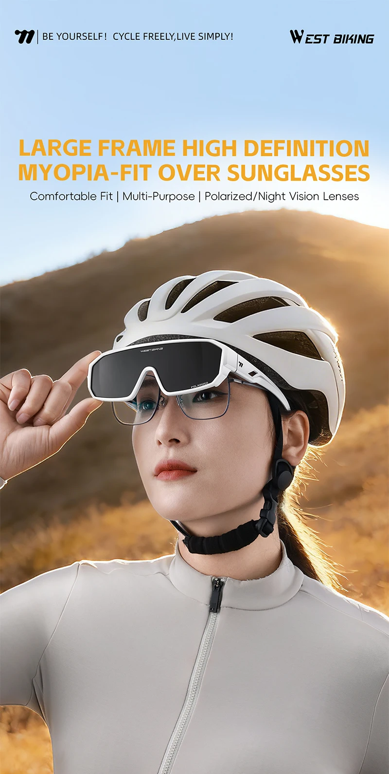 WEST BIKING Herren Großrahmige HD-Radsportbrille Kratzfeste Leichte 2-in-1 PC-Linse Lauf- und Fahrradzubehör – Detail 1