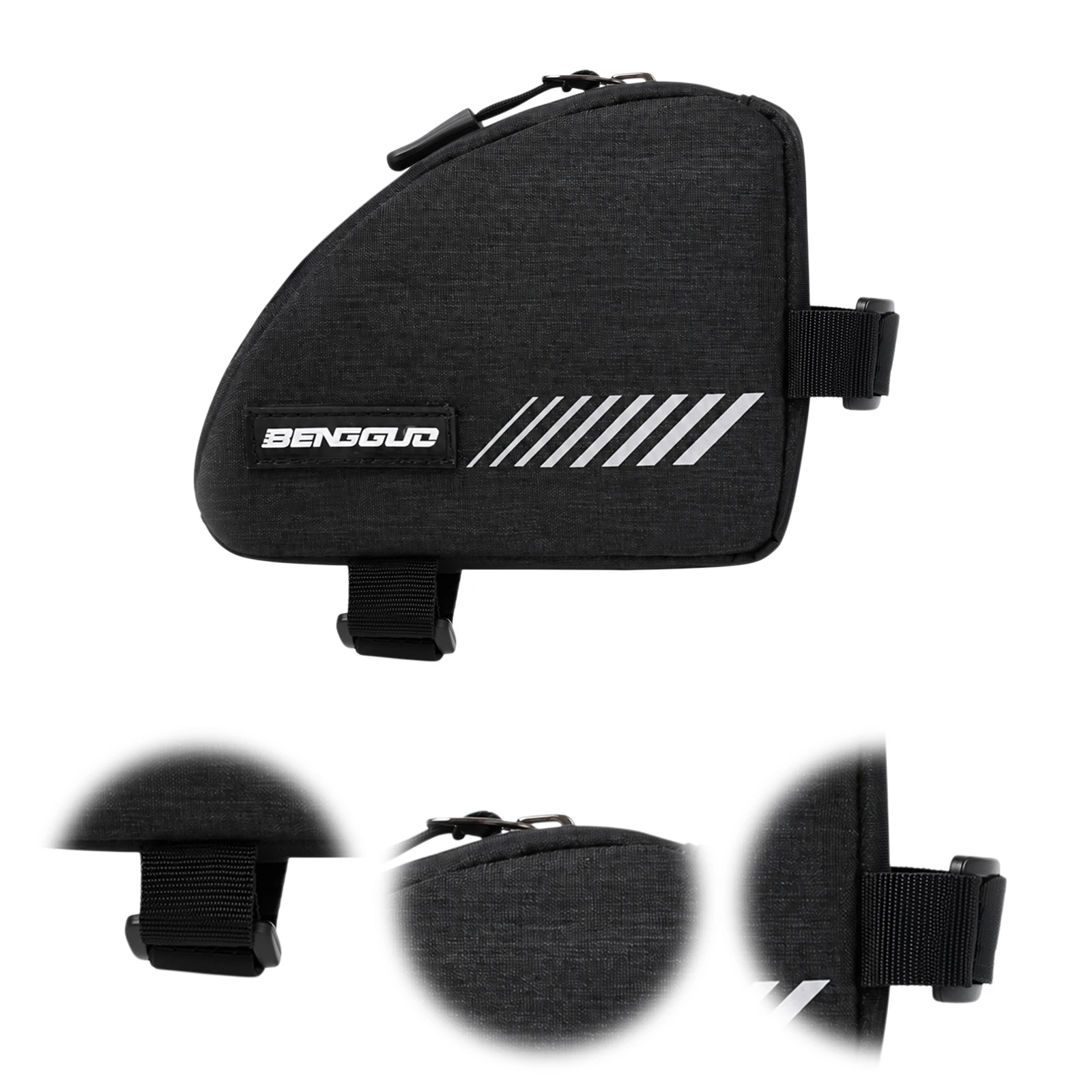 MTB Road Bike Triangle Frame Bag 0.4L Lightweight Top Tube Cycling Bag Hook-and-Loop Strap Reflective Strip Mini Storage Pouch
