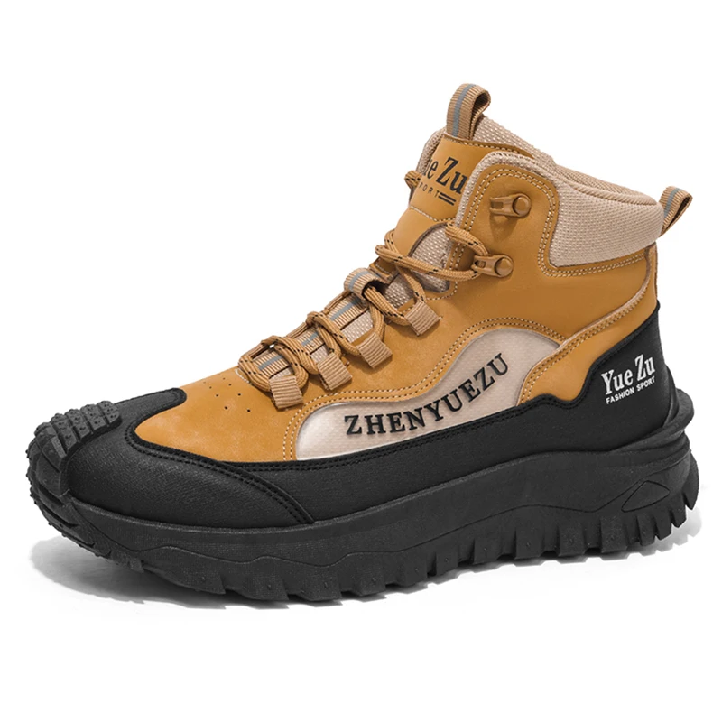 

Brand Men Ankle Boots Breathable Leather Sneakers Men's Boots Outdoor Male Hiking Boots Non-slip Wear-resistant Work Shoes