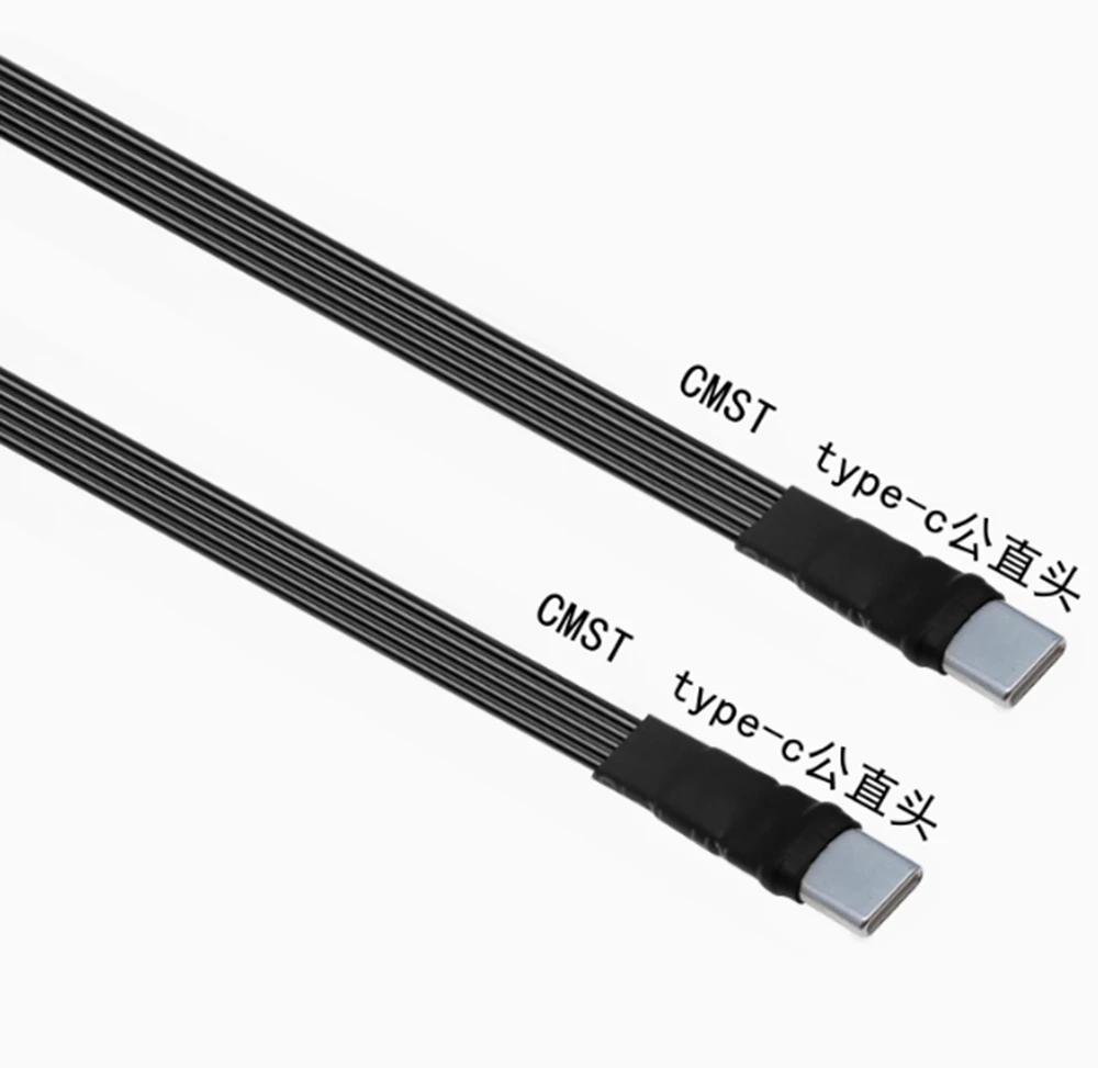 Flaches Silikonkabel vom Typ C, Verlängerung auf USB-C-Winkeladapterkabel vom Typ C, Duales flexibles Flachbandkabel, PD-Kabel, Ladekabel