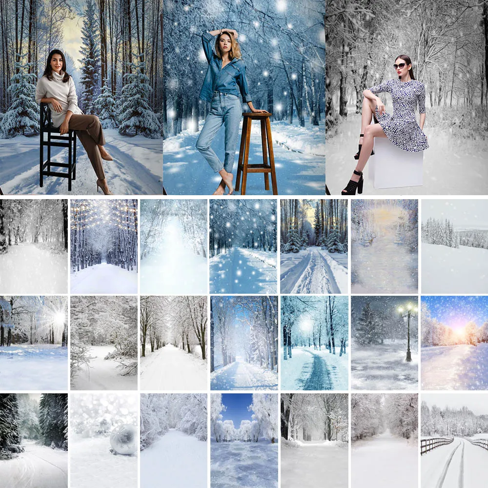 

Winter Forest Photography Backdrops Snow Scene Snowfield Pine Tree Snowflake Frozen Wonderland Portrait Photo Background Studio