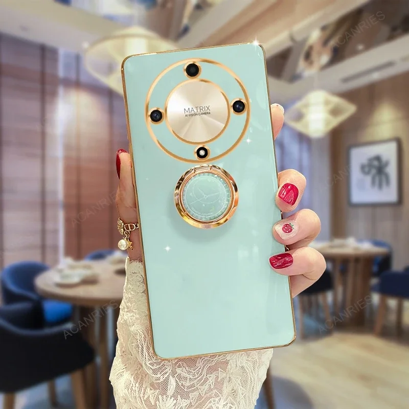 Magic6 Magic5 6lite 5lite Luxury Plating Ring Holder Stand Case For Huawei Honor Magic 6 5 Lite Pro 5g X9a X9b Silicone Cover