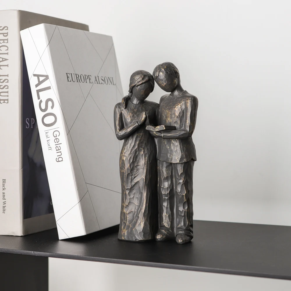 Bronze Tone Resin Family Statues, Heartwarming Home Decor Pieces, Elegant Resin Couple Statues Symbol of Togetherness for Home