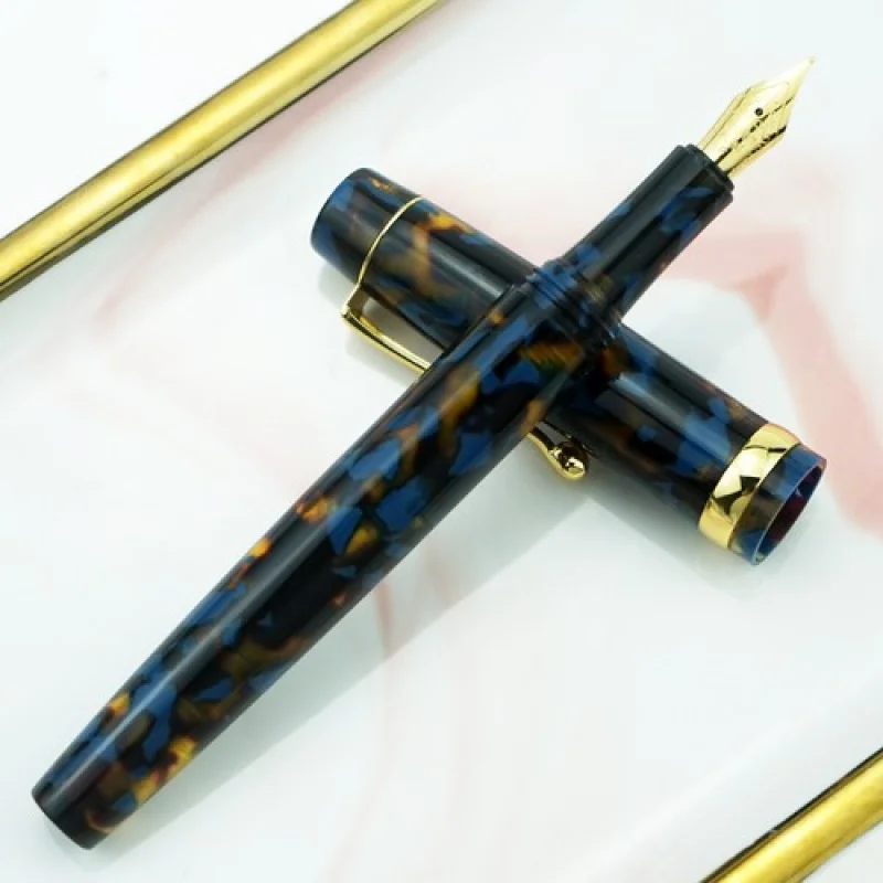 A+ Jinhao Acryl Blauer Füllfederhalter Schöner Tintenstift mit Konverter EF/F/gebogener Stift