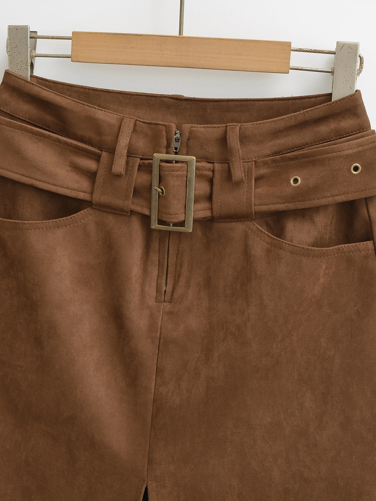 تنورة American Retro Thiened من جلد الغزال f مع حزام تنورة نسائية عالية الخصر للتخسيس وتنورة من قماش البوليستر المنفصل على شكل حرف a #3