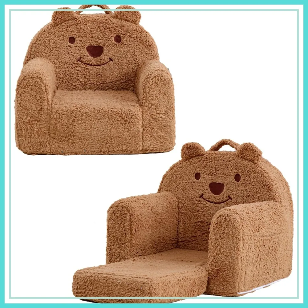 

Convertible Sherpa Bear Toddler Couch Fold Out Sofa for Reading & Play, Brown