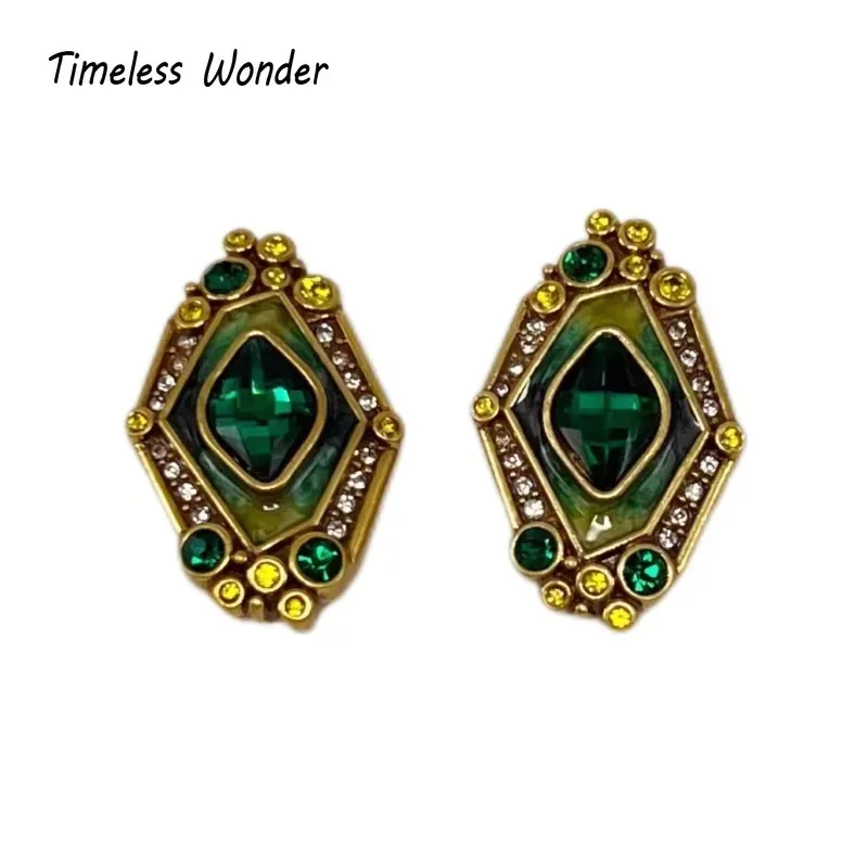 

Timeless Wonder Retro Enamel Geo Glass Button Earrings for Women Designer Jewelry Punk Luxury Vintage Style Runway Rare 5320