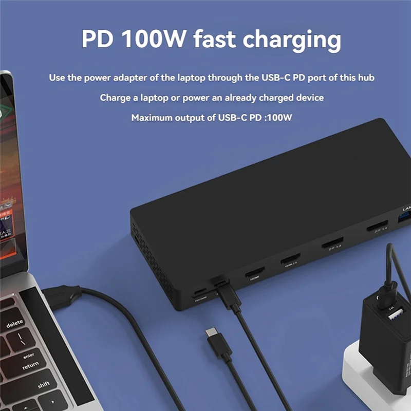 

Док-станция 14-в-1 USB-C PD100W для зарядки ноутбука 2DP и 2HDMI, совместимая с аксессуарами для ноутбуков ПК