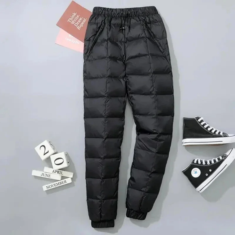 Snow Wear Ultralight Down Cotton Pants Casual Puffy Jogger Pantalones Women Thick Windproof Spodnies New Baggy Sweatpants Z357