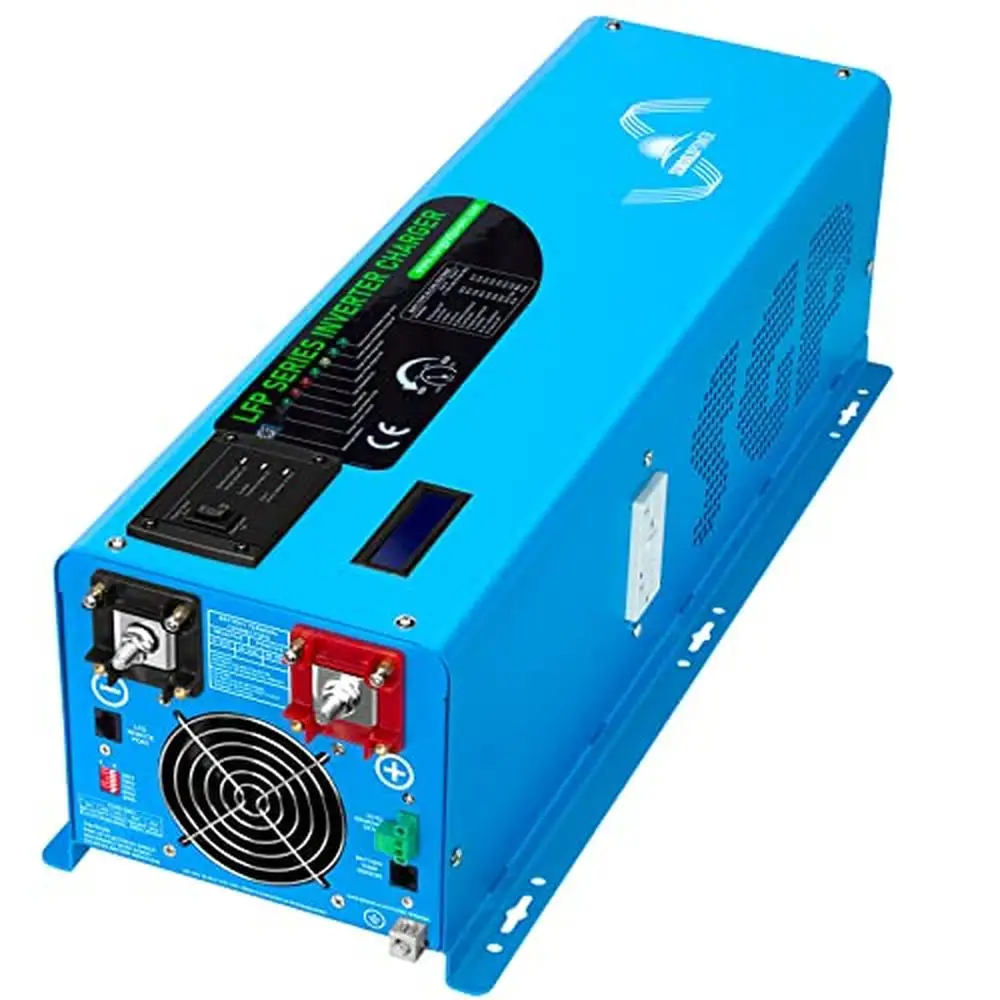 6000W Split Phase Inverter Charger 24V 120/240V Pure Sine Wave with Remote Control LCD Display AGS Multi-functional AC Sockets