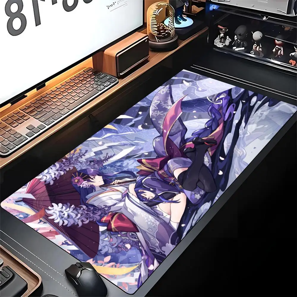 

Genshin Impact Raiden Shogun Mouse Xxl Pad Gaming Locking Edge Большой компьютерный геймер Большой резиновый художественный коврик для мыши Коврик для ноутбука