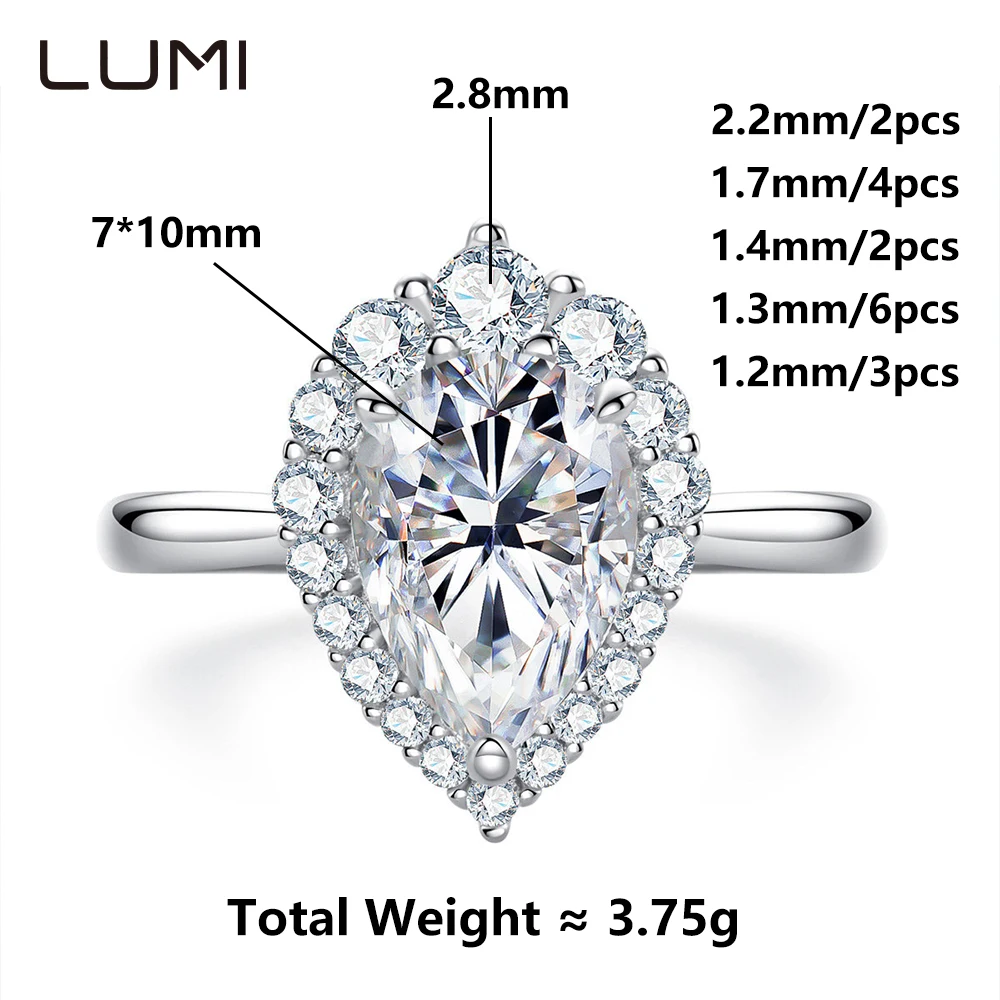 2025 New 2.5ct Waterdrop Shape Moissanite Lady Ring S925 Silver Fine Jewelry Party Anniversary Birthday Present