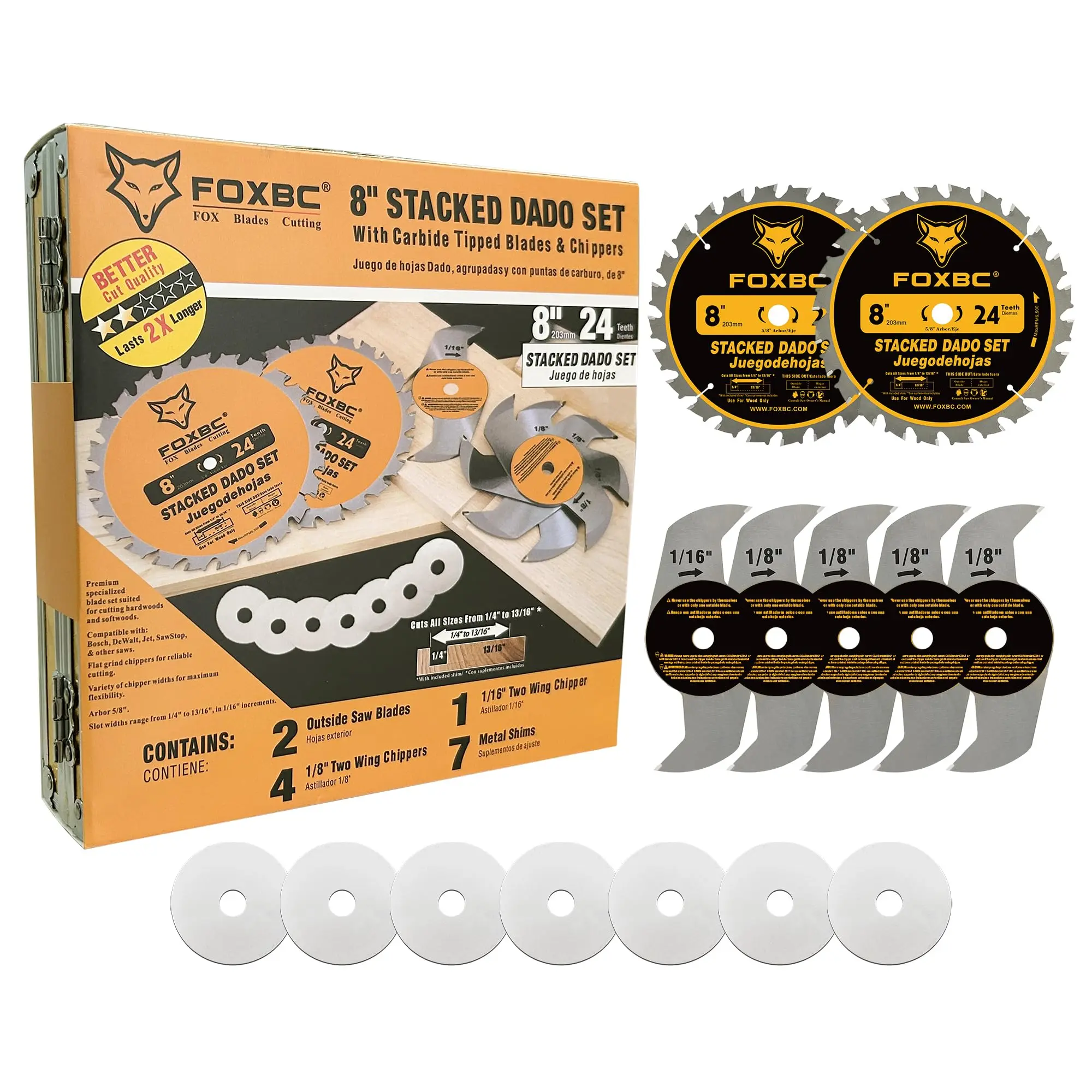 FOXBC 14 قطعة 8 بوصة كربيد التراص Dado بليد مجموعة لمنشار SawStop Jet Dewalt Bosch