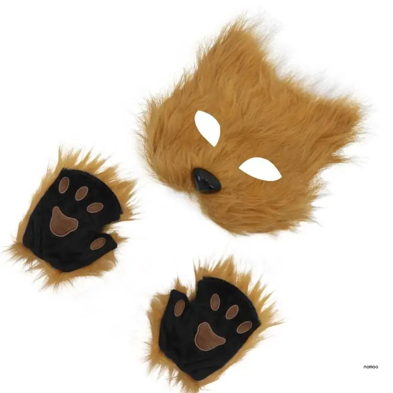 Therians masque pattes gants pour femmes filles chats pelucheux renards loup masque Halloween fête Cosplay Costume cadeau