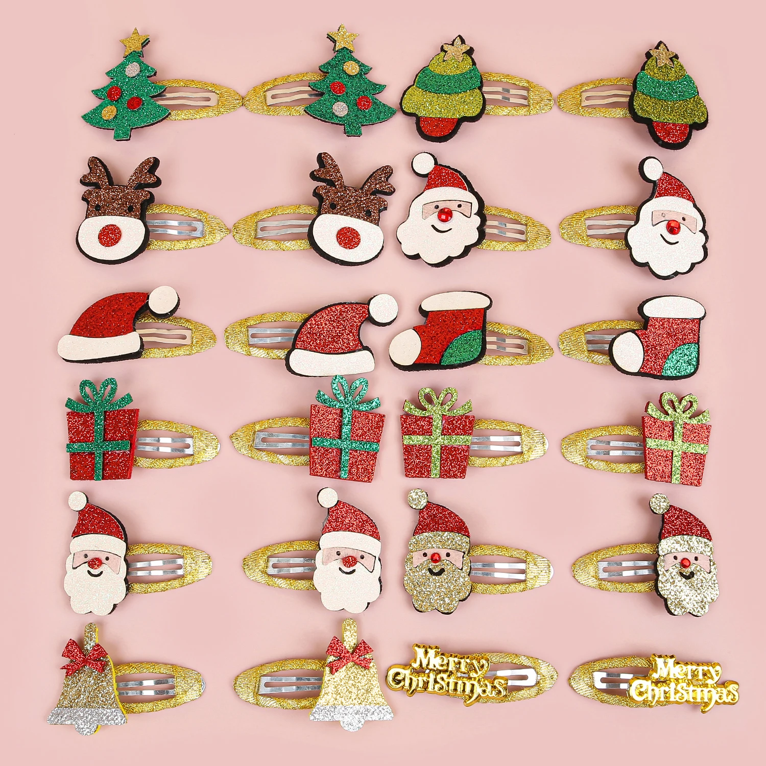 4/12Pcs Girls Christmas Hair Clips Glitter BB Hairpin Cartoon Hairclip Santa Claus Barrette Clips for Kids Hair Accessories