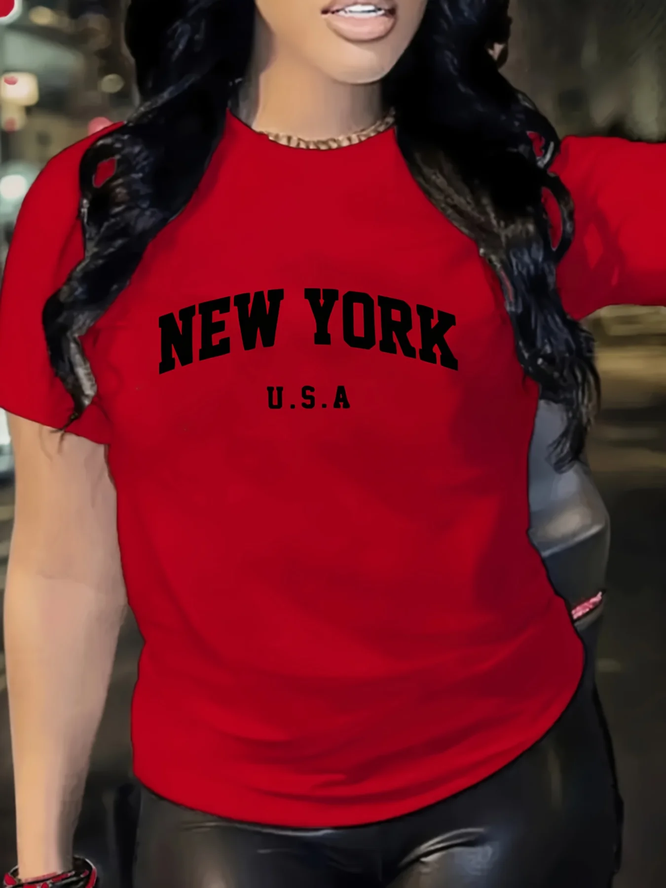 Women'S Short Sleeve T-Shirt with USA Letter Pattern - Stretchy Comfortable Fit Round Neck Casual Athletic Top, Machine Washable All-Season Tee, Casual Wear, Athletic Style, Non-Sheer Fabric