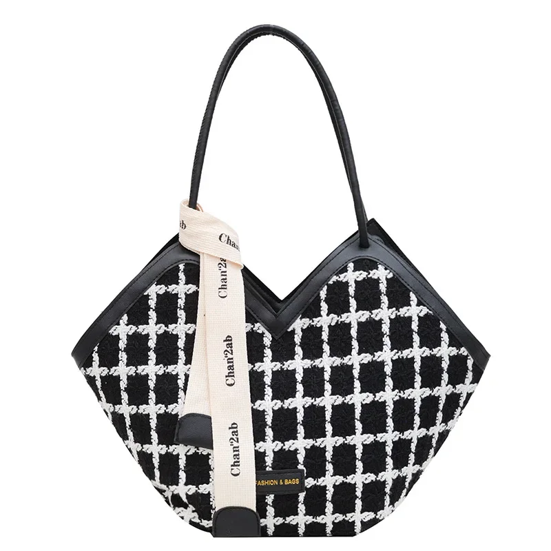 

Women's Crinkle-Texture Tote Bag - Plaid Commuter Purse with Large Capacity, Stylish Woven Shoulder Bag for Work & Travel