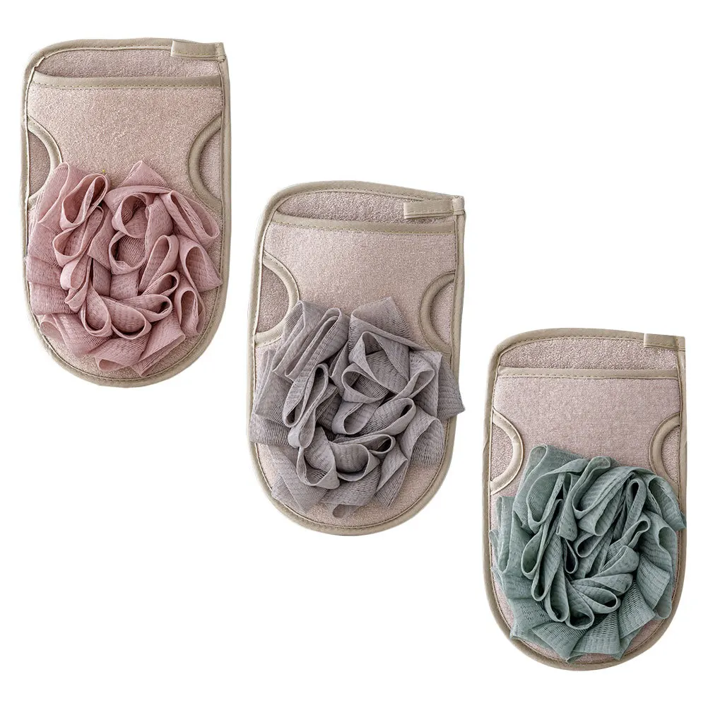 3 قطعة قفازات حمام مزدوجة الوجهين التقشير قفازات تنظيف الجسم فرك القطن الظهر أجهزة غسل دش الإسفنج لوازم الحمام