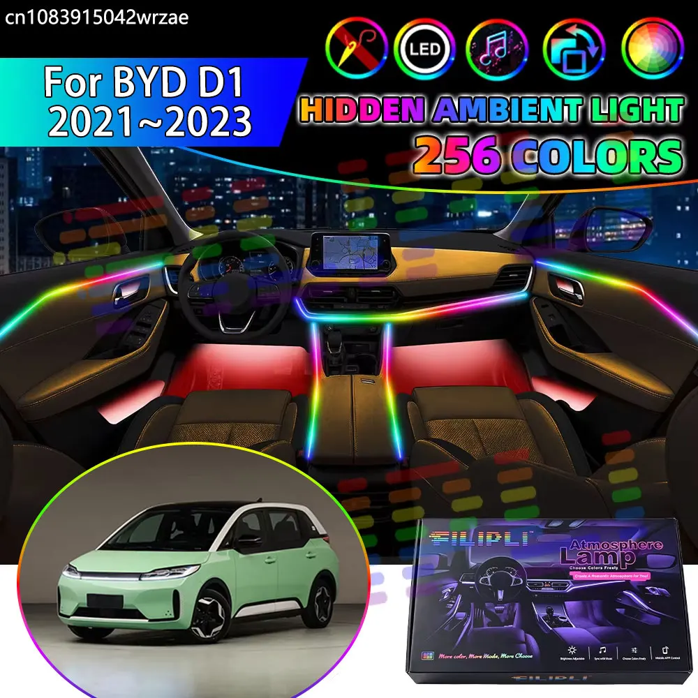 For BYD D1 2021 2022 2023 RGB Car Interior Ambient Lights Strips Breathing Lighting Kit App Control LED strips Auto Accessories