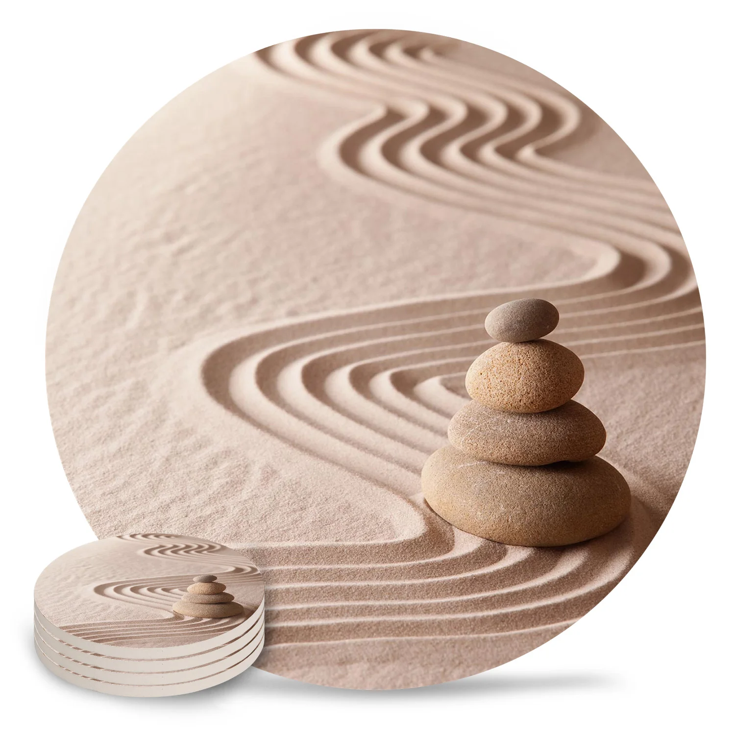 Zen Garden Stones Areia Redonda Coaster, tapetes De Mesa De Café, copos De Cerâmica Absorvente, acessórios De Cozinha