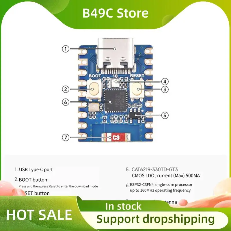 

B49C 3X ESP32-S3-Zero Mini Макетная плата ESP32-C3FN Совместимость модуля Wi-Fi Bluetooth RISC-V Встроенная макетная плата