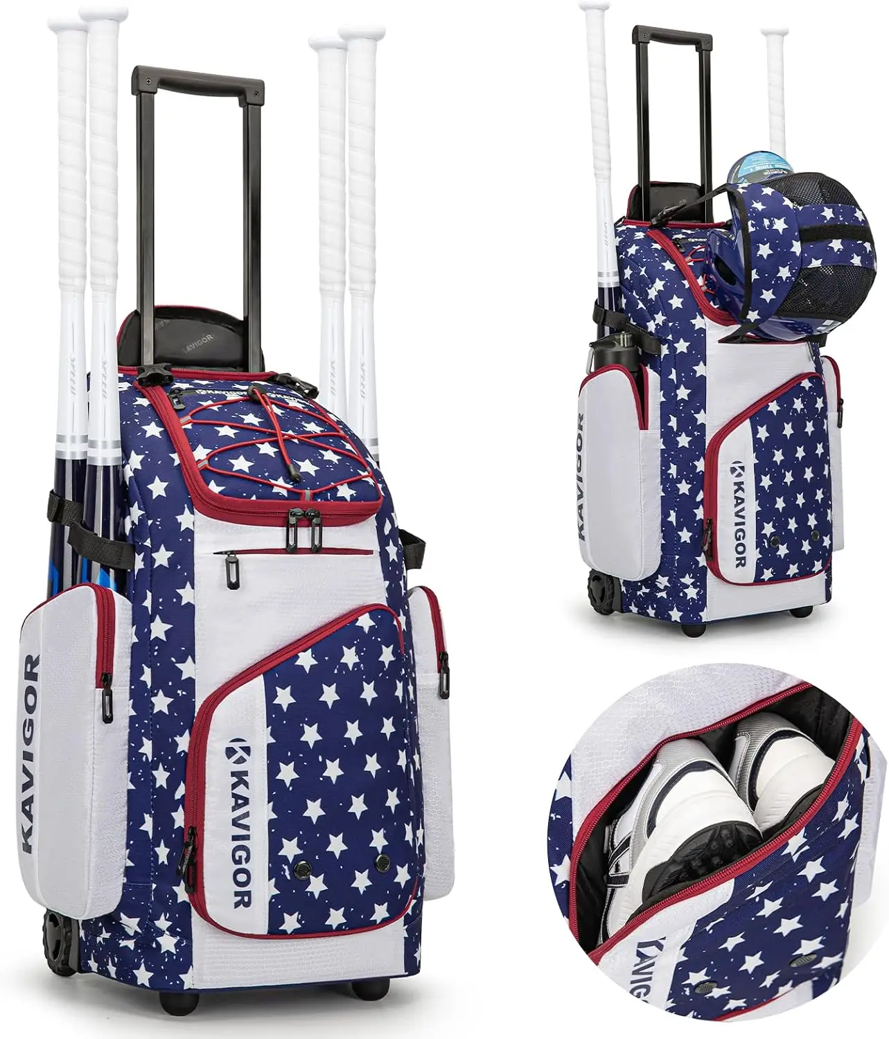Wheeled Softball Backpack Holds Bats Shoes Youth Gear