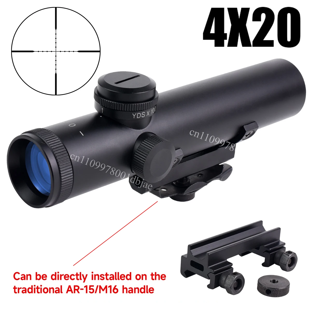 Tactical 4x20 Fixed 4x Magnifier Classic Retro Style Compact Hunting Riflescope with Glass Etched BDC Dot Reticle for M4 M16