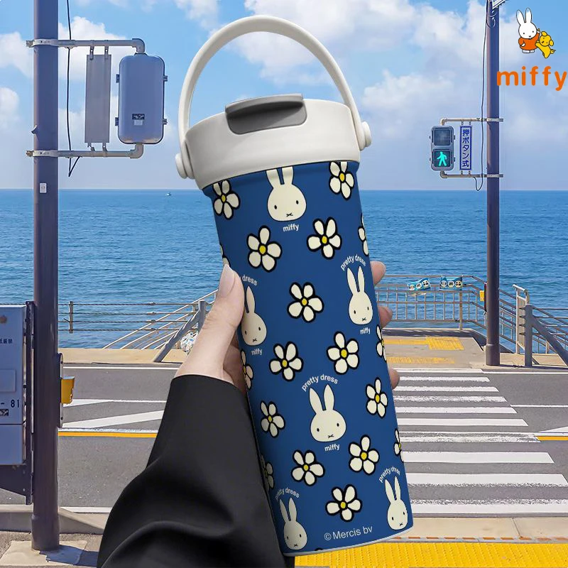 Kawaii Miffy Stainless Steel Insulated Cup Cartoon Portable 600ml Dual Sip Straw Cup Multiple Styles Anime Accessories Girl Gift