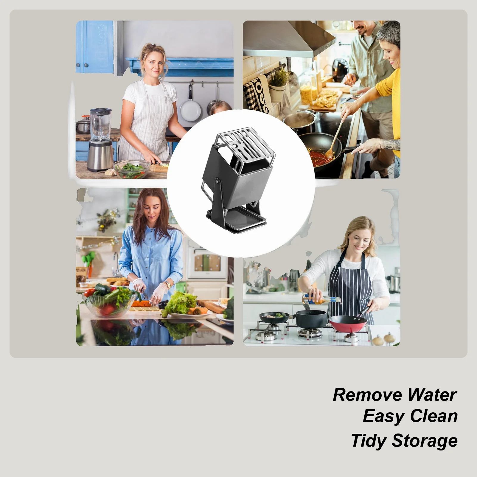 Kitchen Cutter Block 9-Slot Storage Organizer With Drain Tray 30-Degree Rotating Cutter Storage Rack For Kitchen Counter