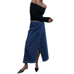 Women's New Half Skirt with Side Waistband Decoration, Fashionable and Casual, Versatile Denim Midi Skirt