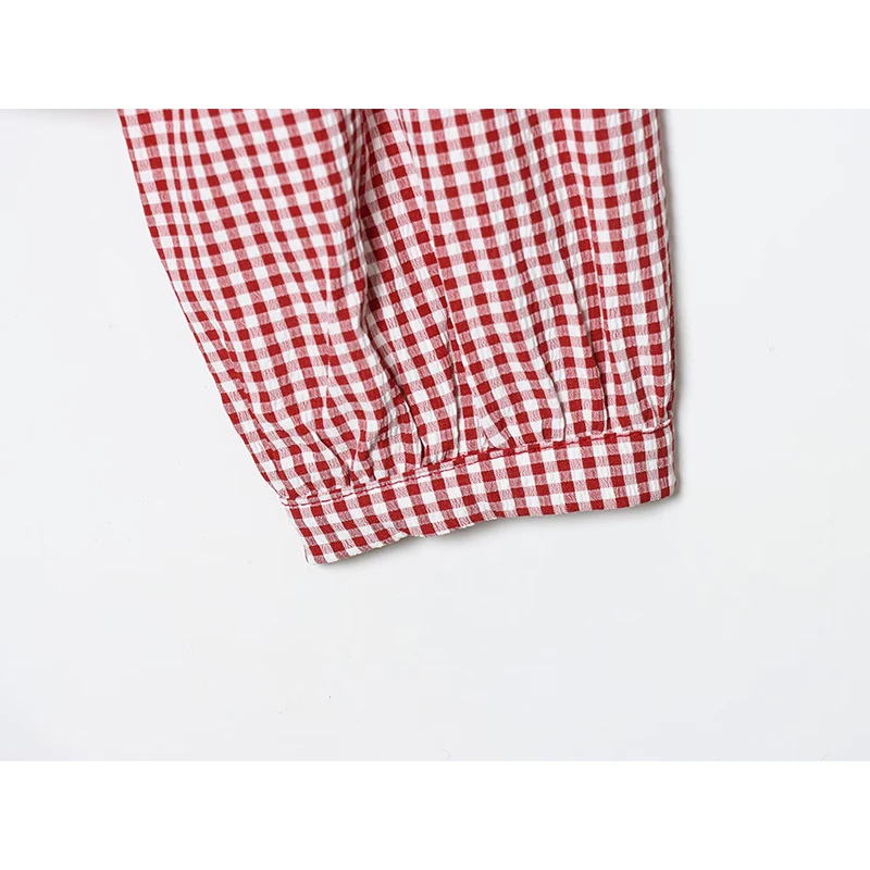 Casual damesoverhemden Mode gelaagde decoratie Klein geruit overhemd met lange mouwen Vrouwelijke blouses Chique tops ﻿