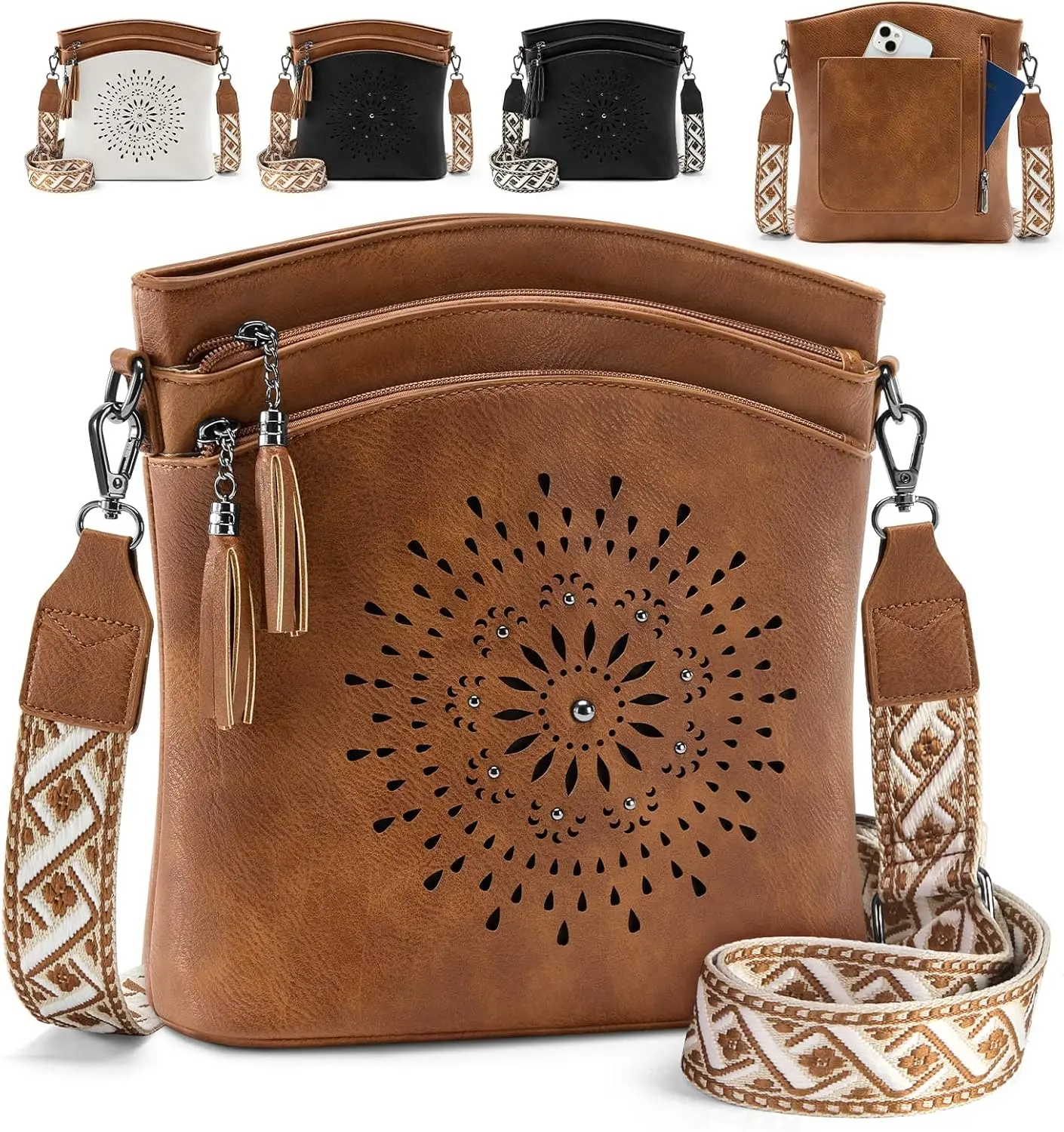 

Women's Medium Leather Crossbody Bag - Lightweight Casual Purse for Weekend Shopping, Everyday Outings, Travel