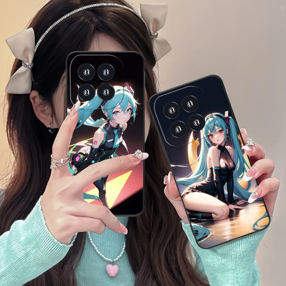 Anime Cute M-Miku Mobile Cell Phone Case for Xiaomi 14 13 12 11 10 9 T Ultra Lite Pro S SE X 5G Black Soft Phone Cover Shell