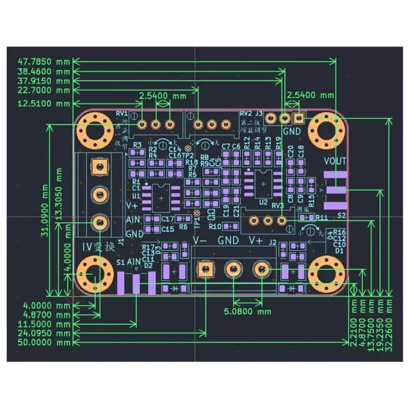 OPA2134,IV Converter Module, Transimpedance Amplifier for Silicon PIN Photodiode, MA-Level Current to Voltage Signal Amplifier
