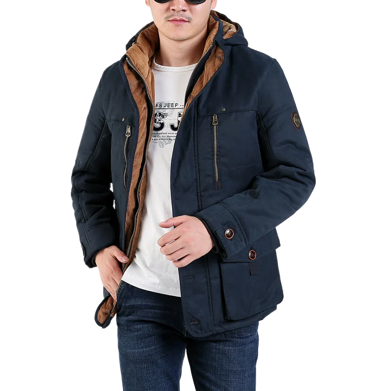 

Men's Fleece-lined Thickened Cotton-padded Coat Men's Young and Middle-Aged Parkas Winter Mid-Length Cotton-Padded Jacket